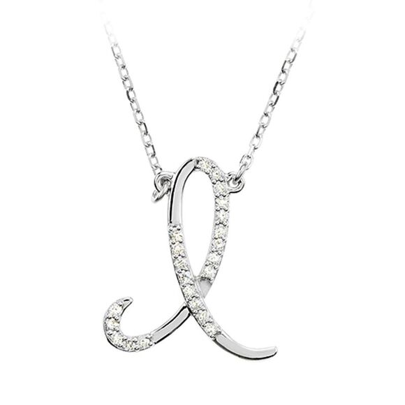 1/10 Ctw Diamond 14k White Gold Medium Script Initial I Necklace 17in